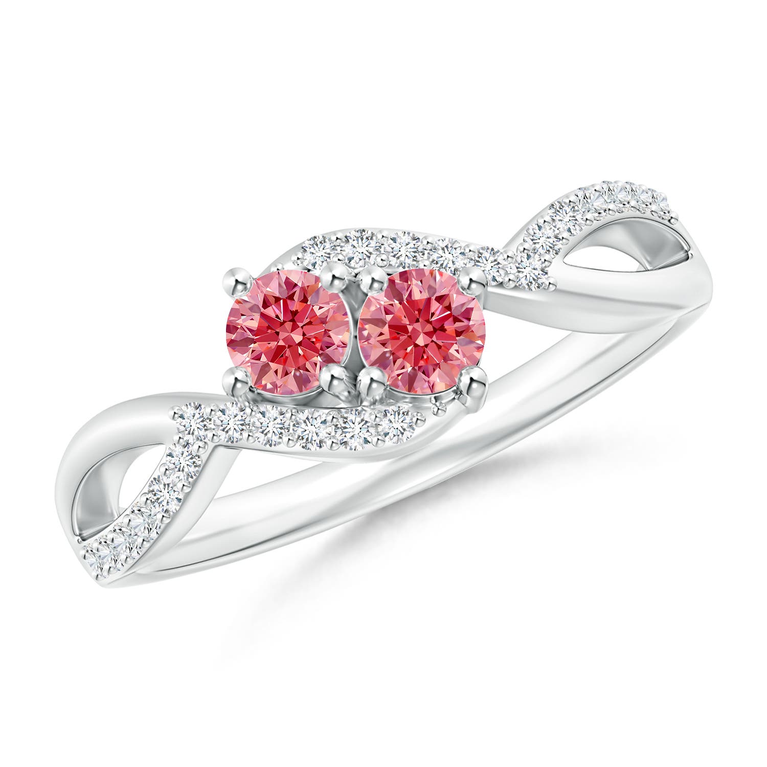 Two Stone Lab Grown Fancy Intense Pink Diamond Ring