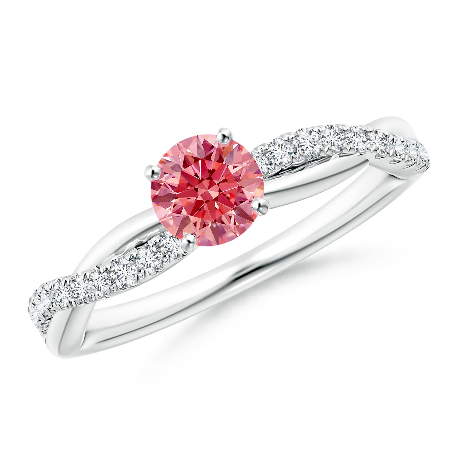 Classic Round Lab-Grown Fancy Intense Pink Diamond Scalloped Halo Ring
