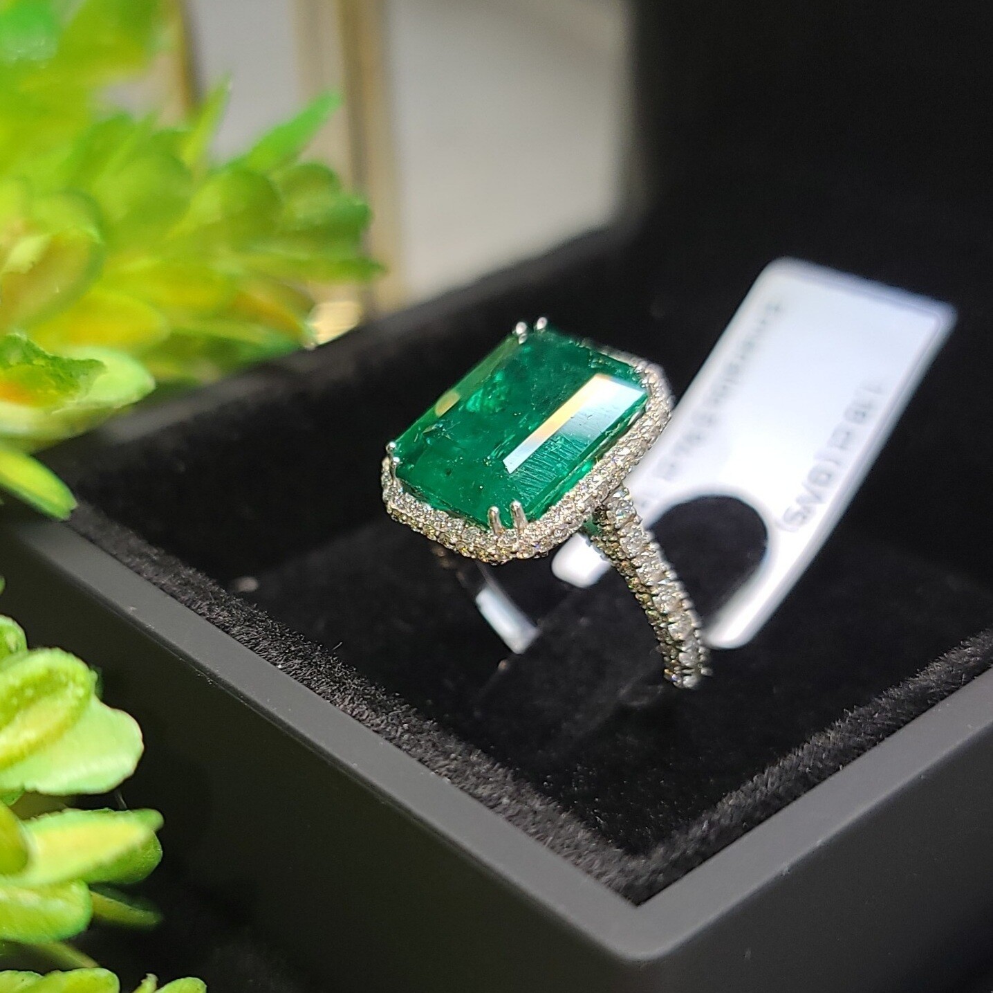 5.94 Octagon Cut Emerald Ring with Diamonds CGS