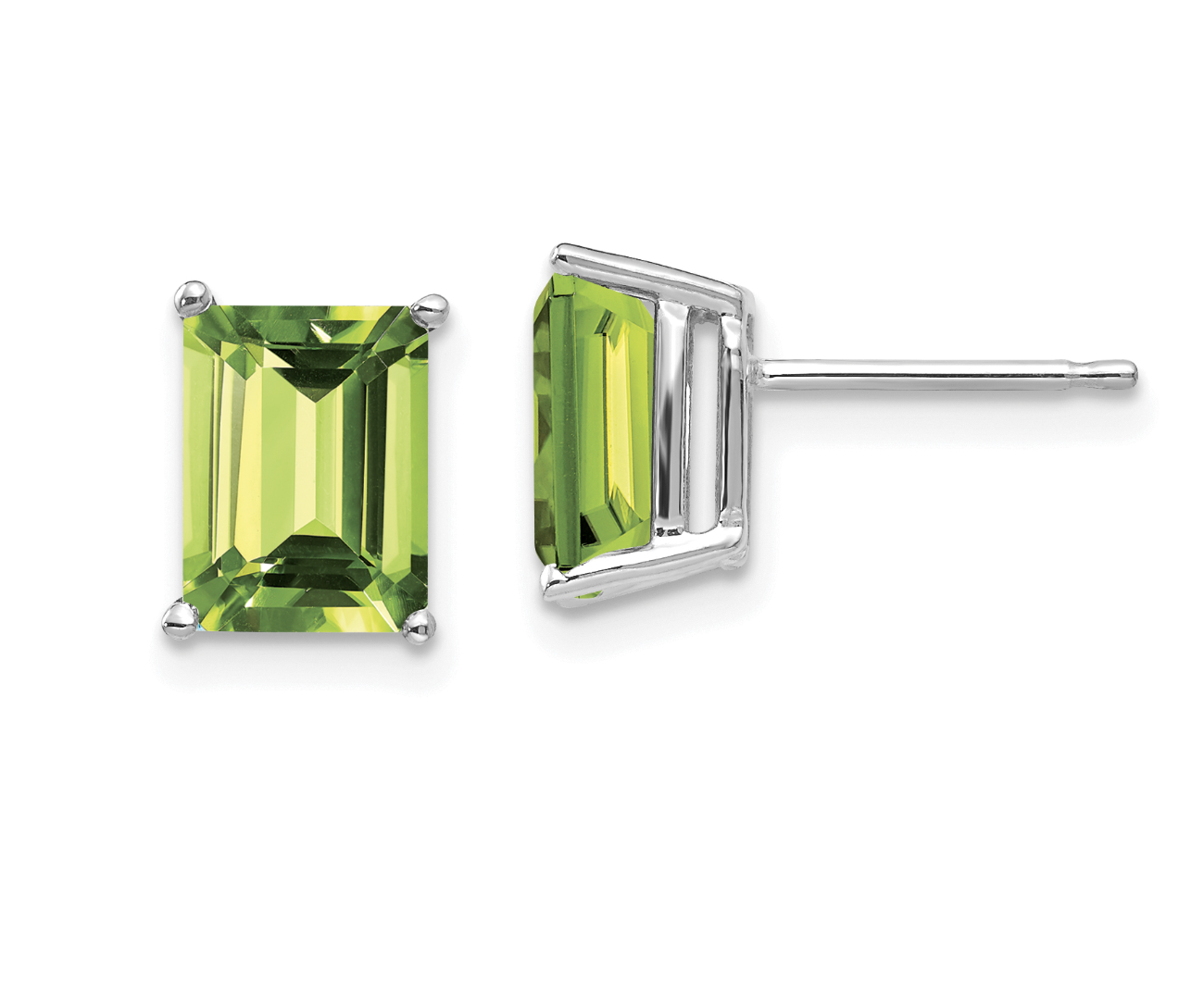 Emerald Cut Peridot Stud Earrings | Pushback | CaratX Color Collection